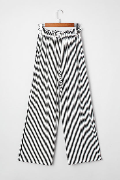 Black Striped Frill Knot Waist Decor Pants