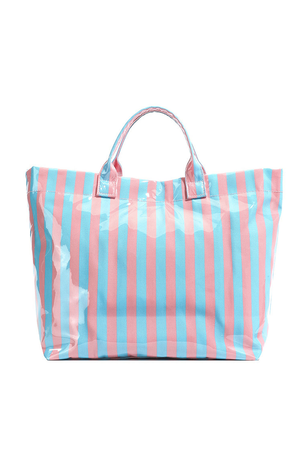 Color black Glossy Striped Vinyl Large Tote Bag