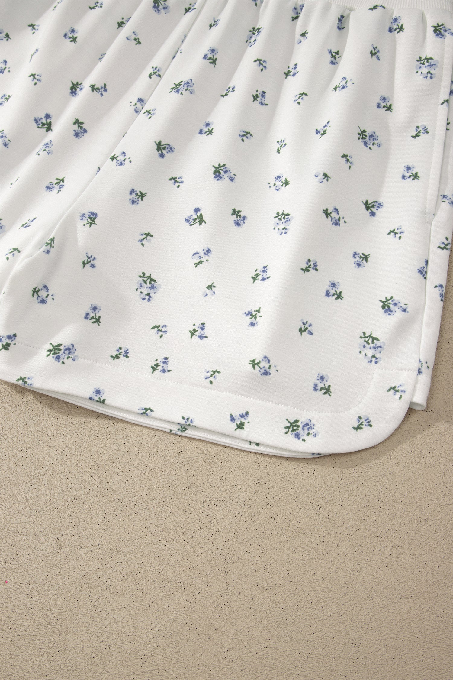 White Floral Print Half Zip Top Matching Short Set