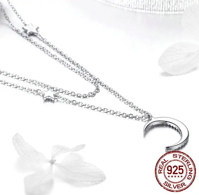 Starlight moon pure silver s925 plated necklace
