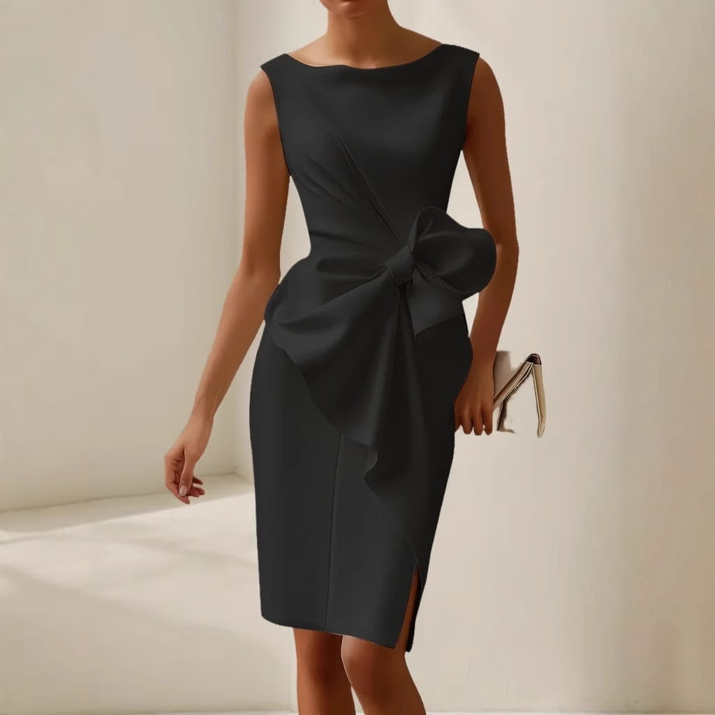 Elegant butterfly knot dressshort sleeveone shoulder design a-line silhouettewomen’s dress