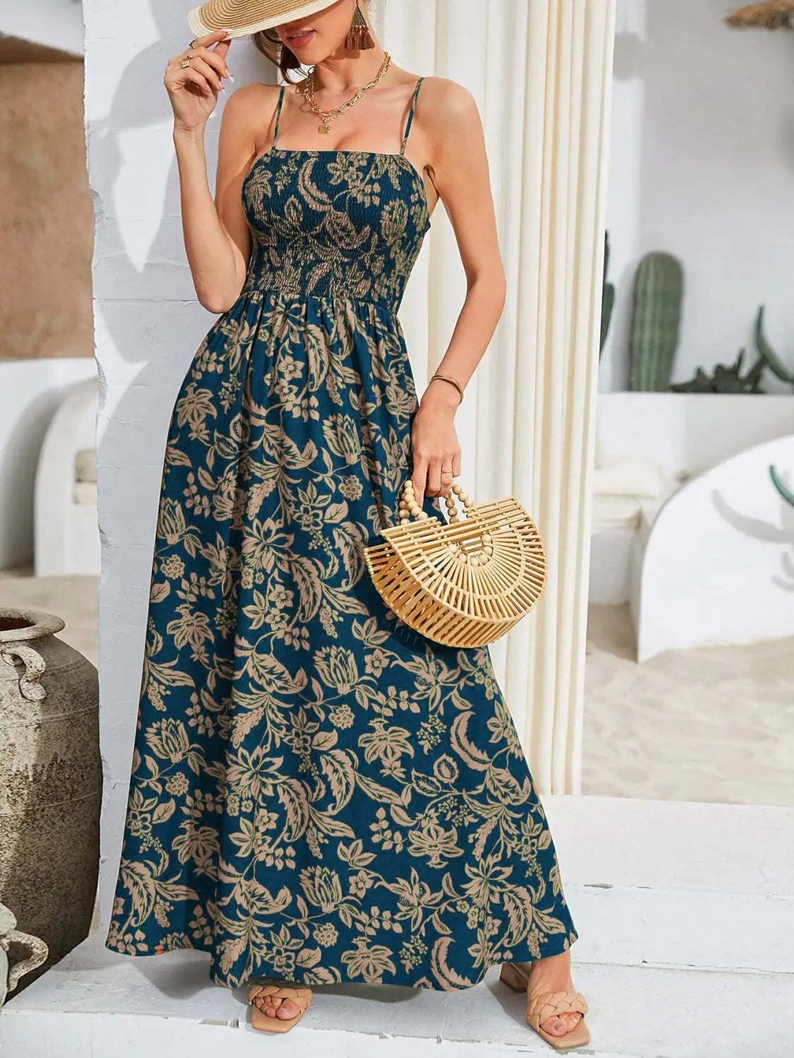 Strap Printed Dress Sleeveless One-Shoulder Long Dress