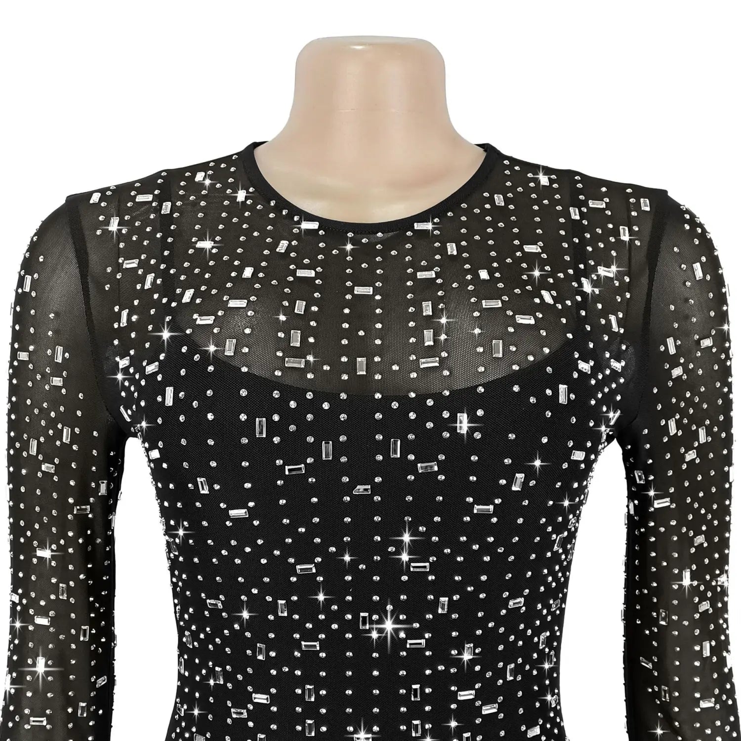 Women’s sexy mesh rhinestone bodycon mini dress