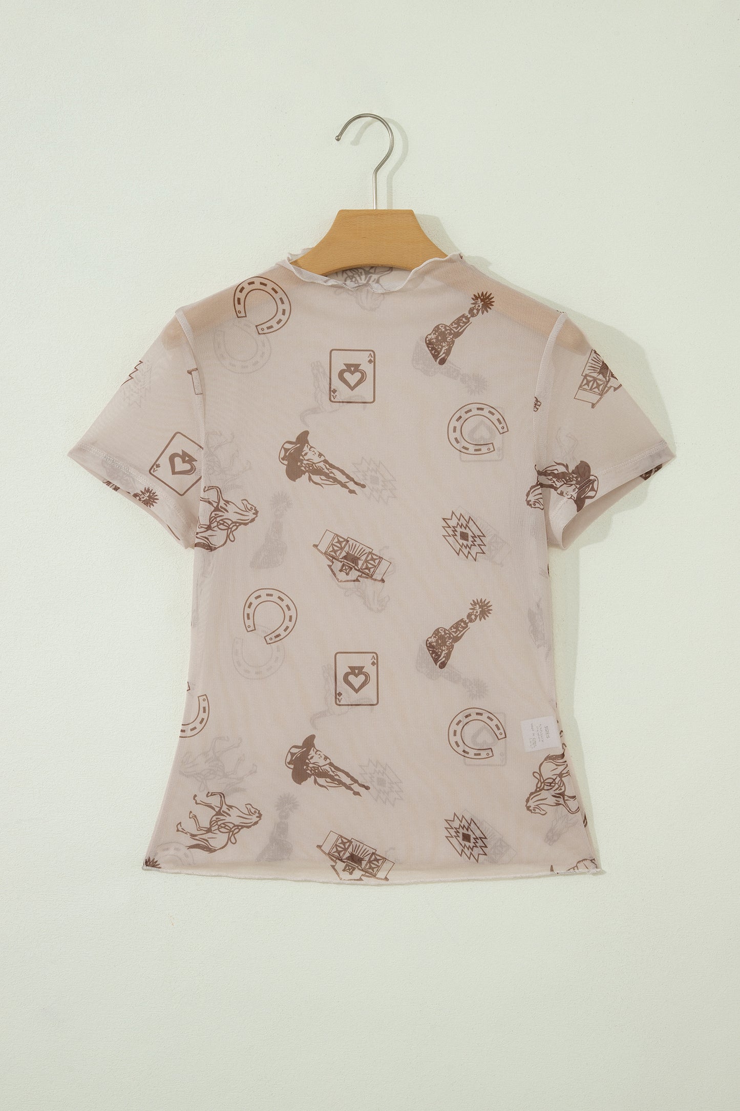 Brown Floral Printed Mesh Short Sleeve Top