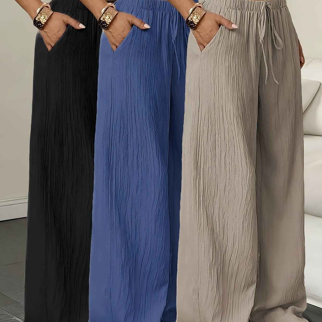 Elegant WideLeg Solid Color Womens Trousers