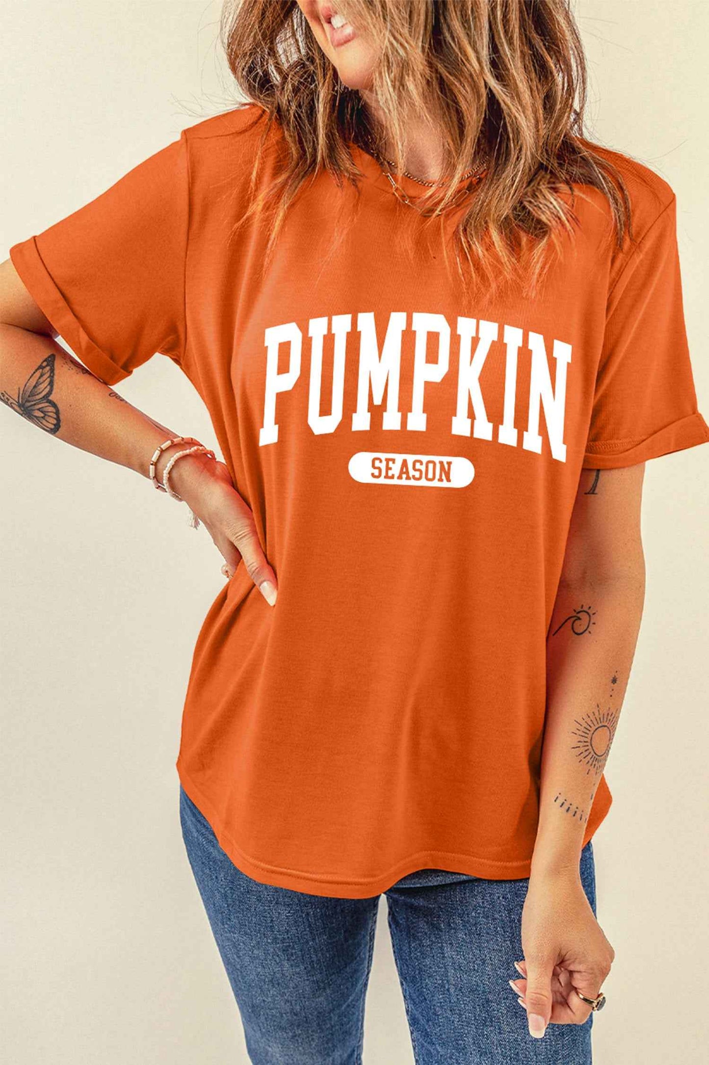 Orange PUMPKIN SEASON Letter Print Relaxed T Shirt