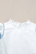 White Embroidered Ruffled Sleeve Frill Blouse