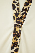 Beige Plus Size Leopard Contrast Patchwork Polo Tee