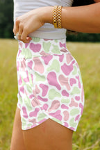 Multicolour Camouflage Print Shirred High Waist Athleisure Shorts