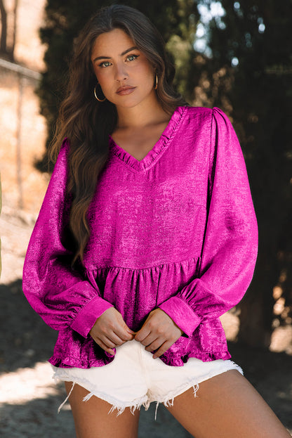 Dearlovers Gold Metallic Frilled V Neck Puff Sleeve Babydoll Blouse