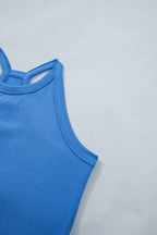 Green Slim Tank Top Elastic Waist Mini Skort 2pcs Outfit
