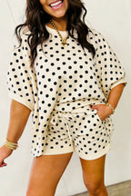 Pink Polka Dot Oversized Top Drawstring Short Set