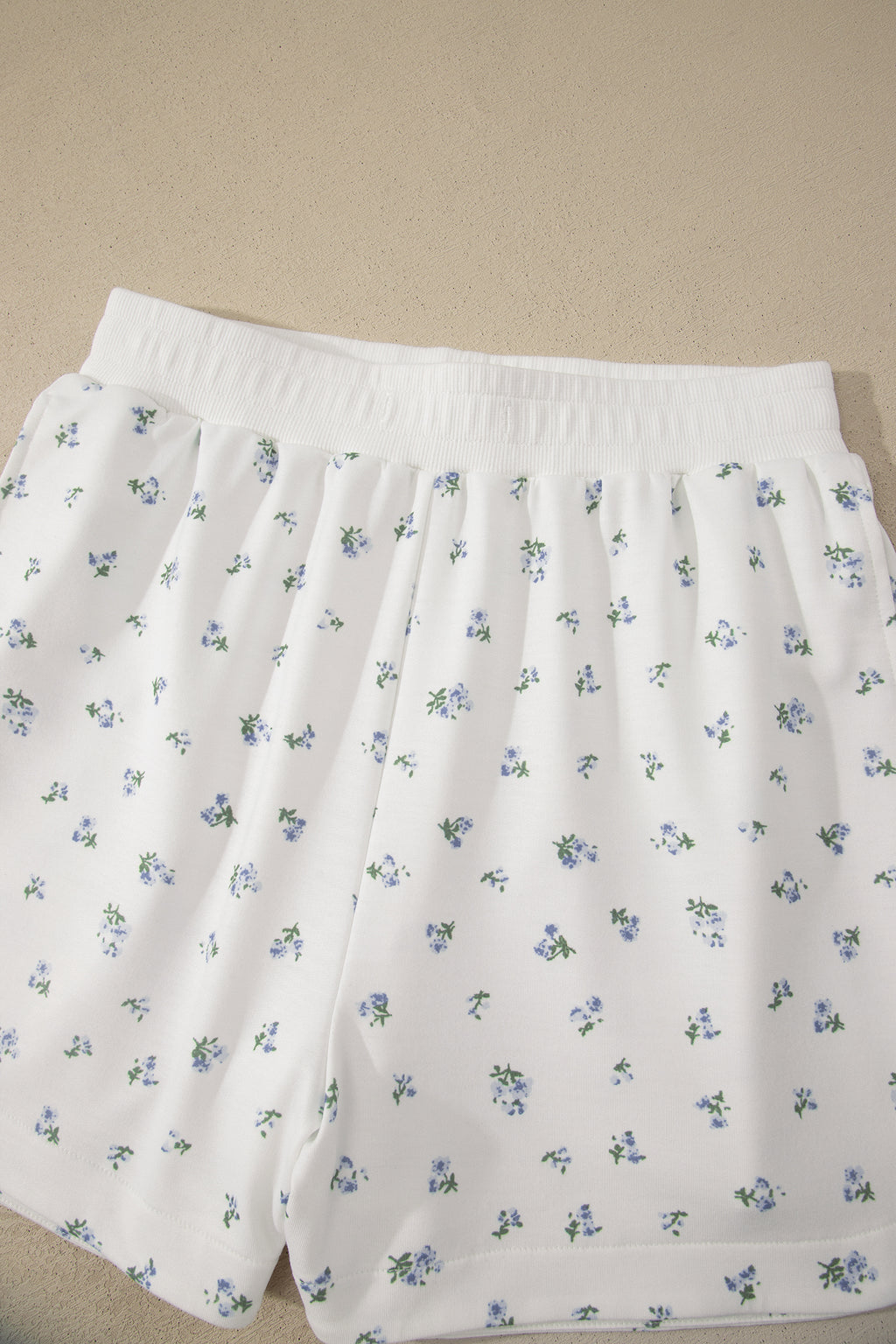 White Floral Print Half Zip Top Matching Short Set