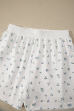 White Floral Print Half Zip Top Matching Short Set