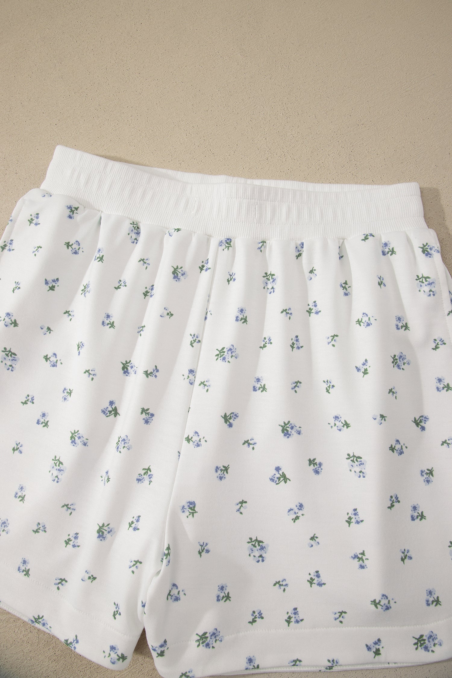 White Floral Print Half Zip Top Matching Short Set