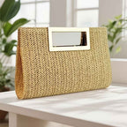 Elegant Striped Woven Clutch Metal Handle Chain Strap