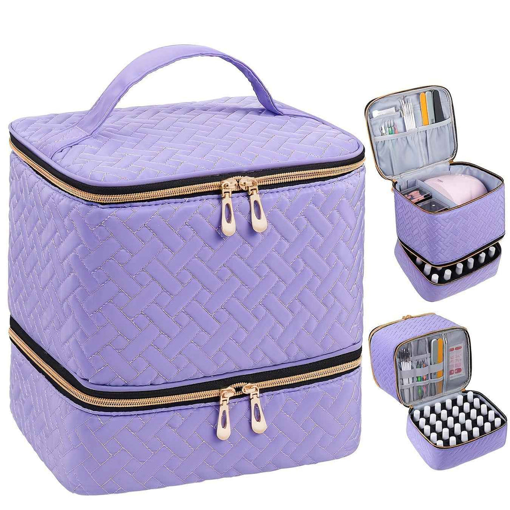 Quilted DualCompartment Makeup  Nail Polish Organizer Bag