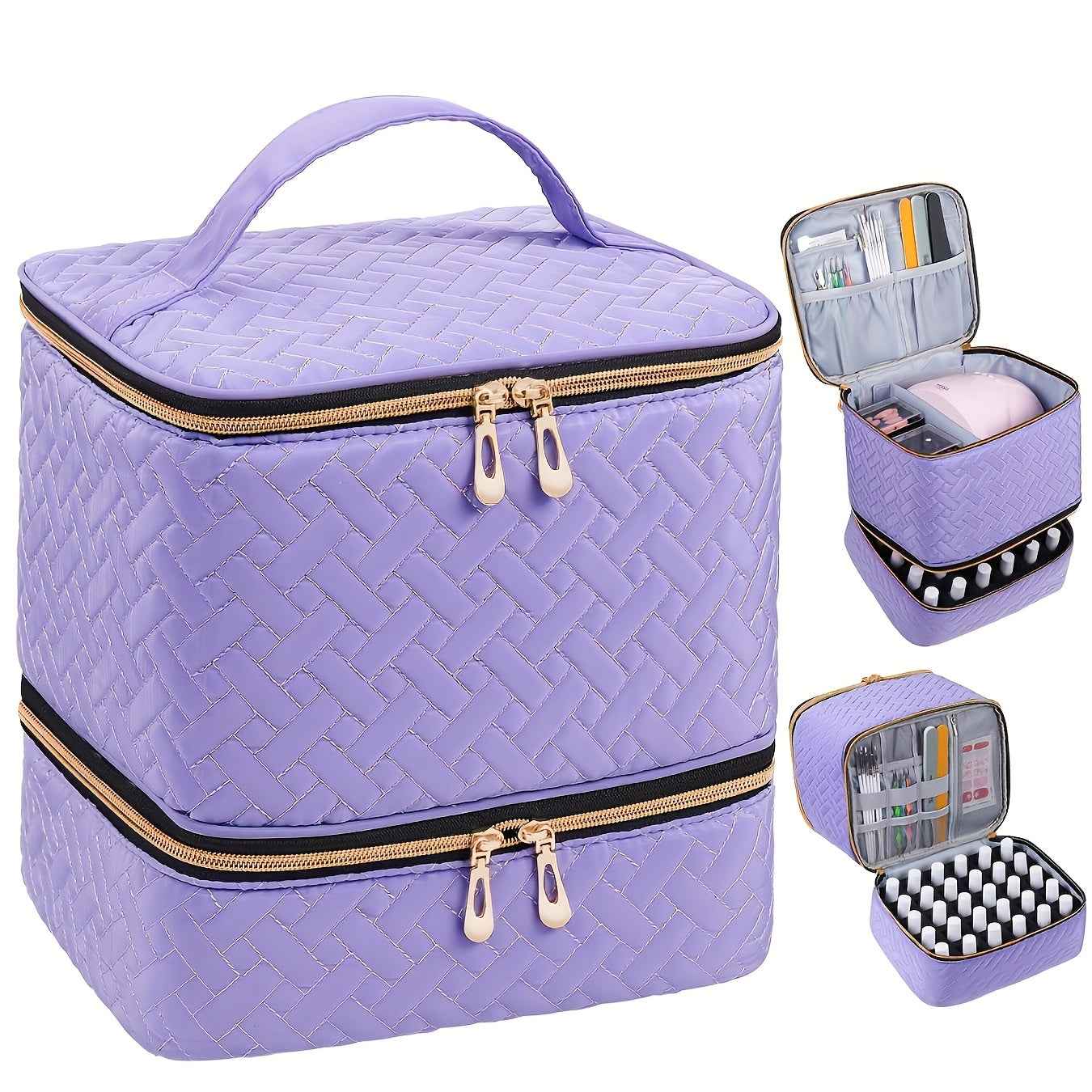 Quilted DualCompartment Makeup  Nail Polish Organizer Bag