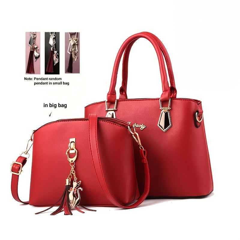 Chic Large Capacity Crossbody Bag with Cat Charm Gift Set