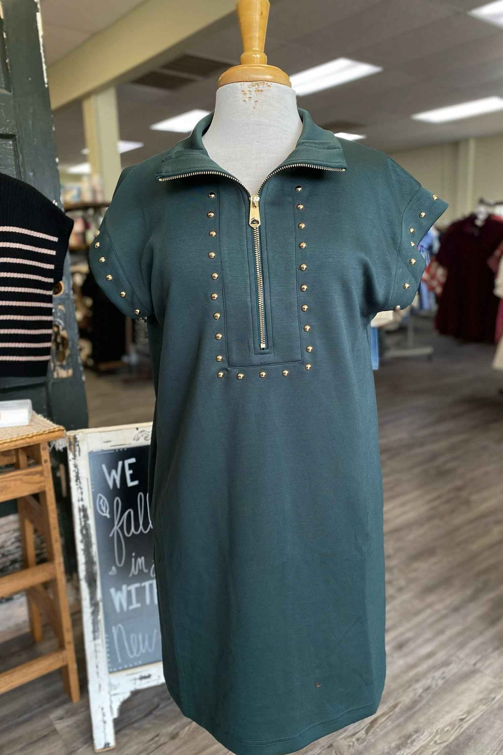 Evergreen Plus Size Glow Studded Zip up T Shirt Dress with Pockets