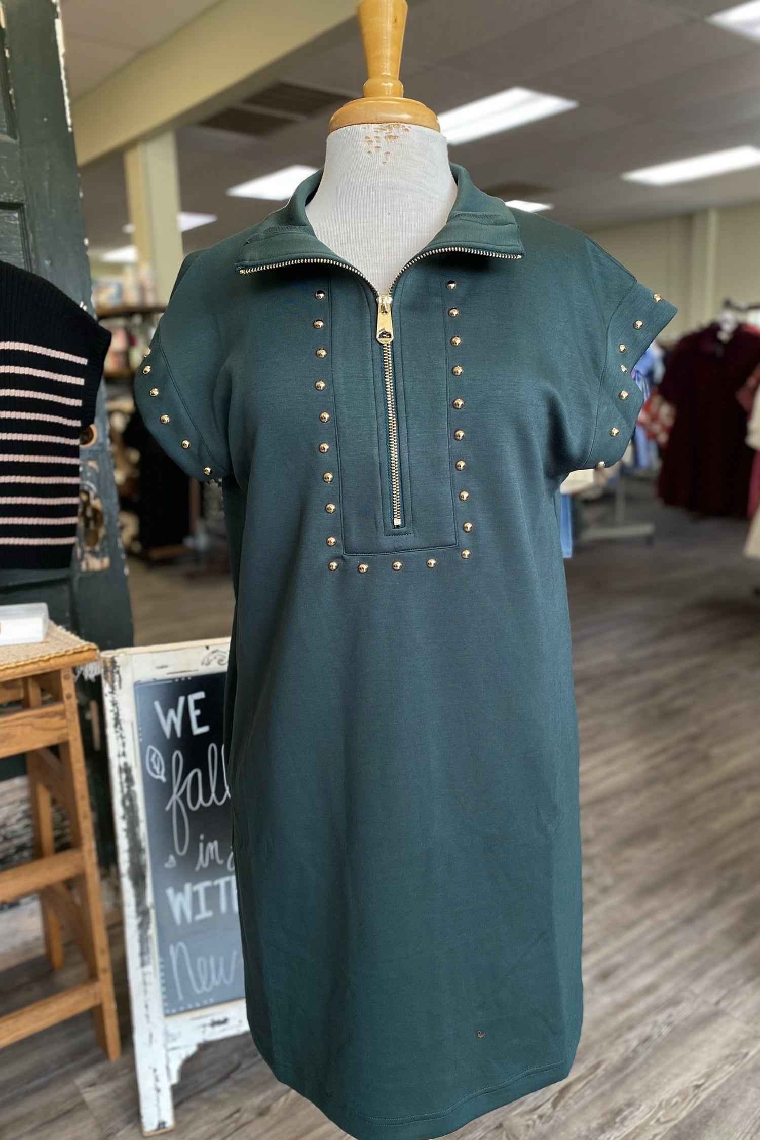 Evergreen Plus Size Glow Studded Zip up T Shirt Dress with Pockets