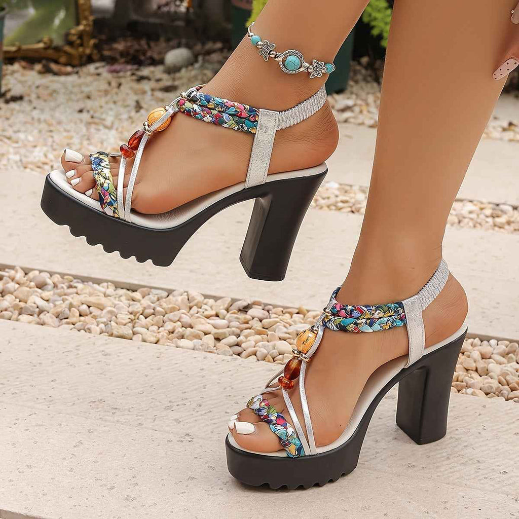 Boho Beaded Woven Summer High Heel Fashion Sandals