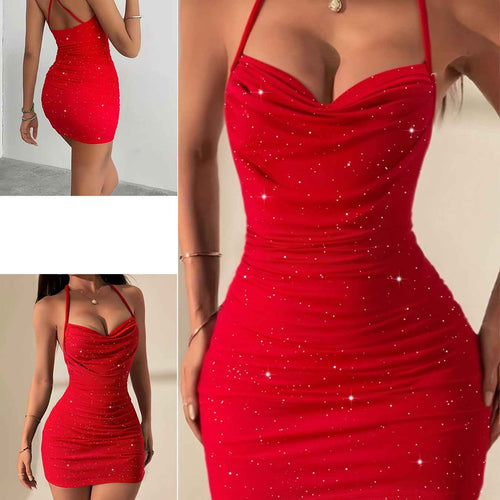 2025 Black Sequin Strappy Backless Bodycon Evening Gown