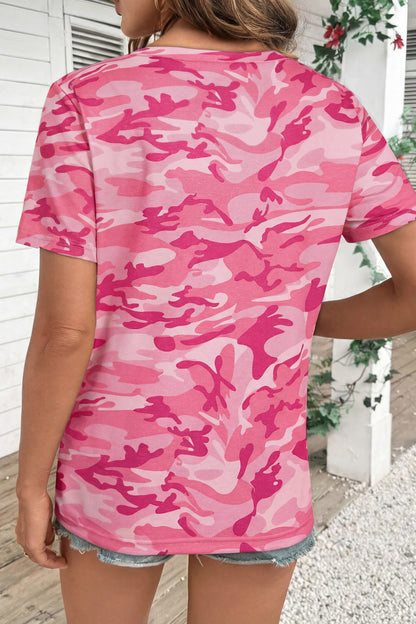 Green Camo Print Crew Neck Short Sleeve Tee