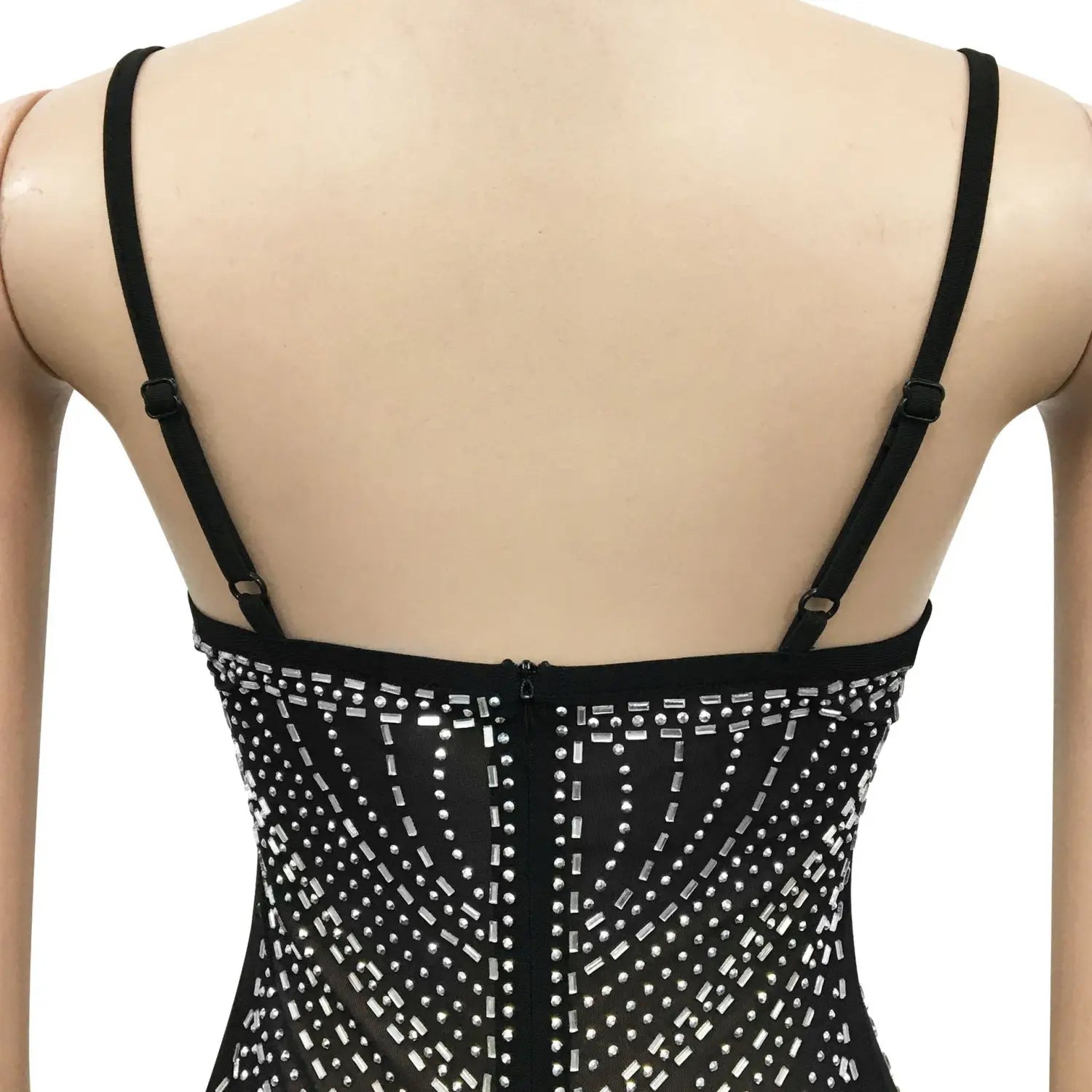 Fashion sexy beaded strapless sheer mesh long dress