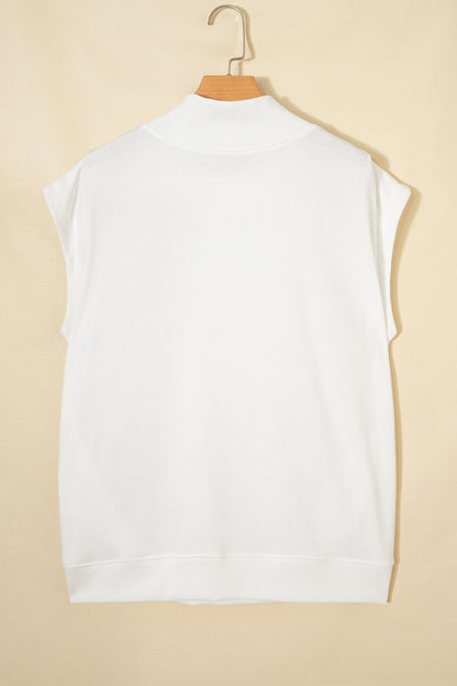 Yellow Solid Color High Neck Cap Sleeve Loose Top