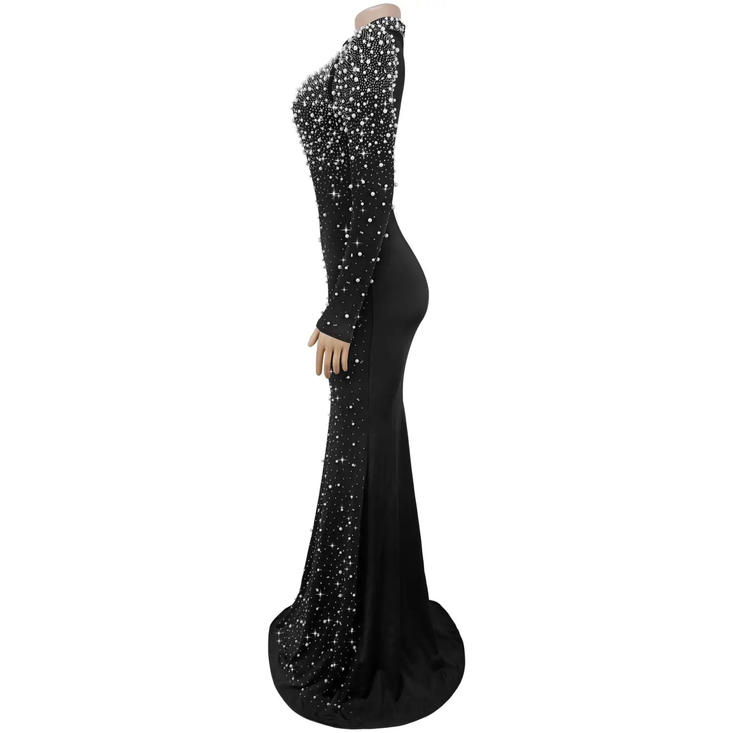 Elegant high neck rhinestone beaded bodycon dress for women fashion