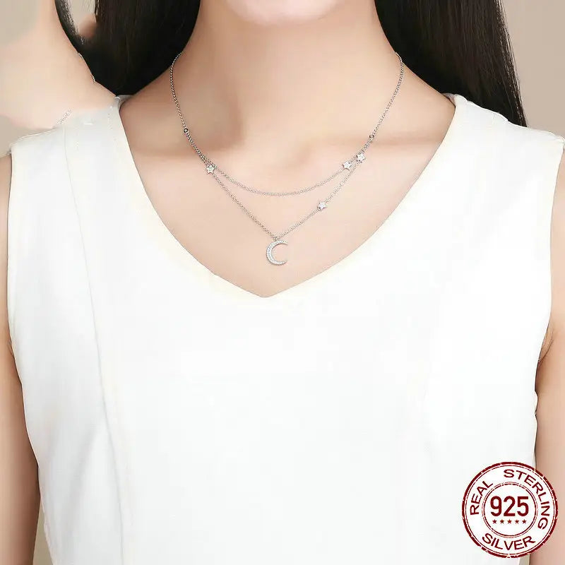 Starlight moon pure silver s925 plated necklace