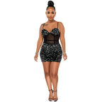 Fashion Sexy Sleeveless Sequin Mesh Sheer Zipper Midi Dress