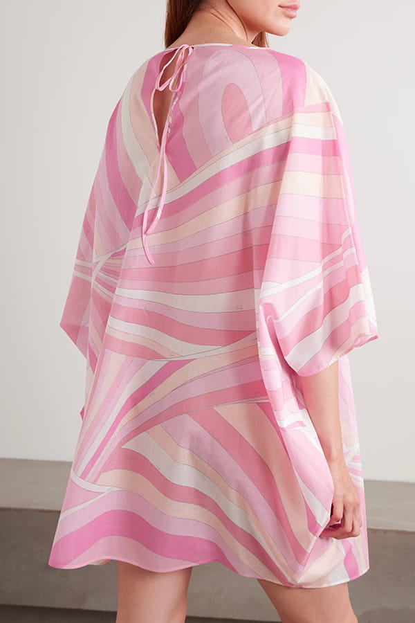 Casual Geometric Print Loose Dress with Round Neck and All-Match Design
