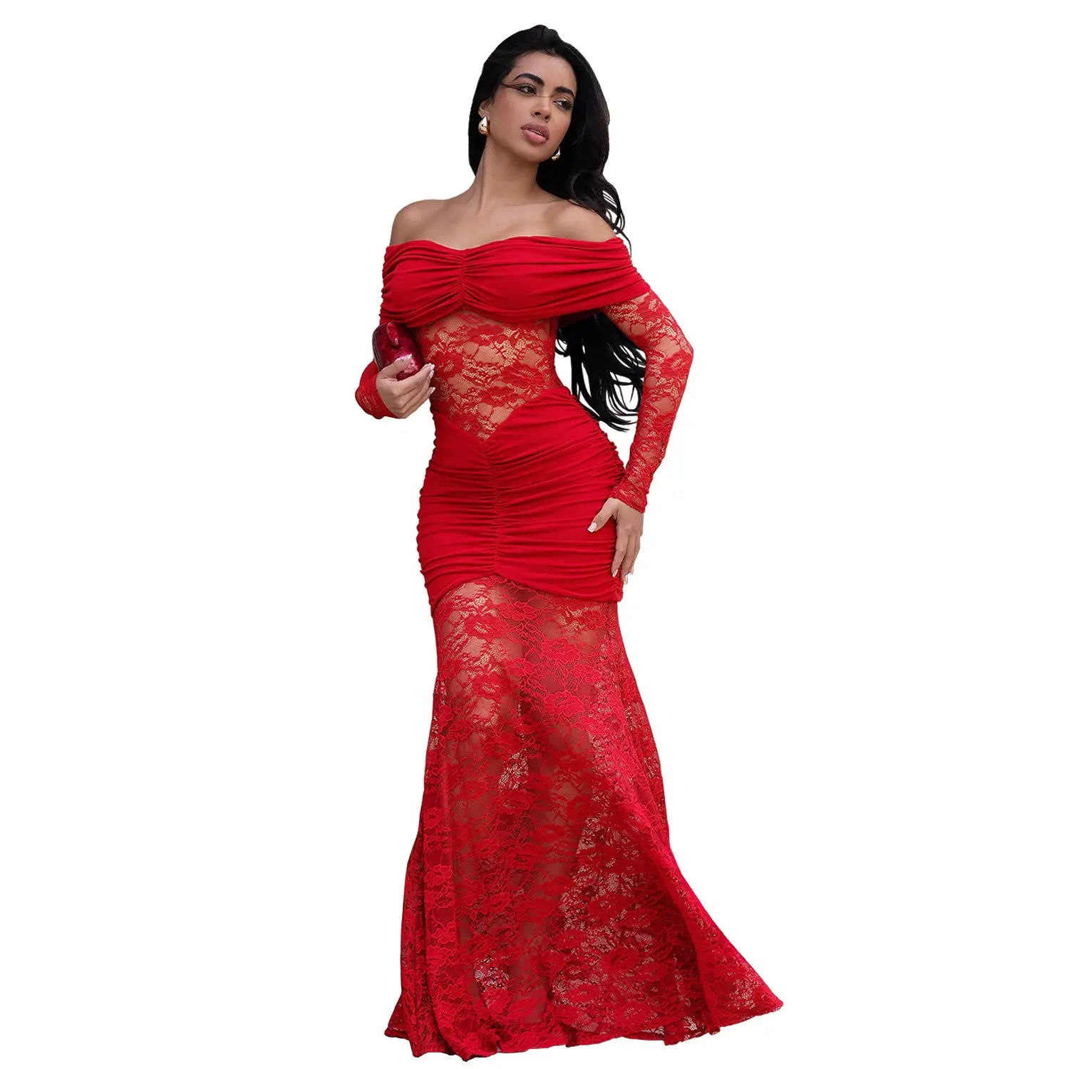Fashion Women's Sexy One-Shoulder Lace Bodycon Dress