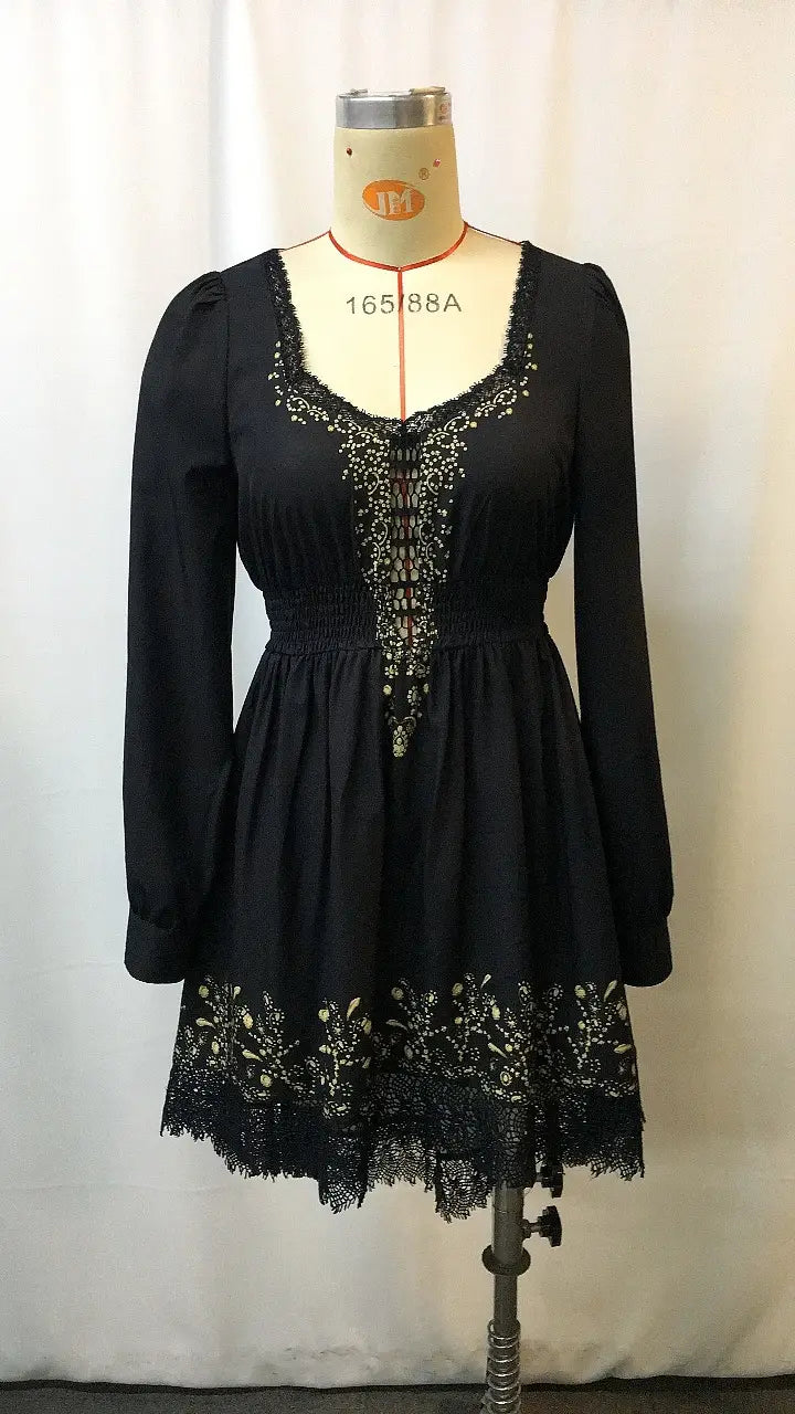 Western Vintage Long Sleeve Printed Dress