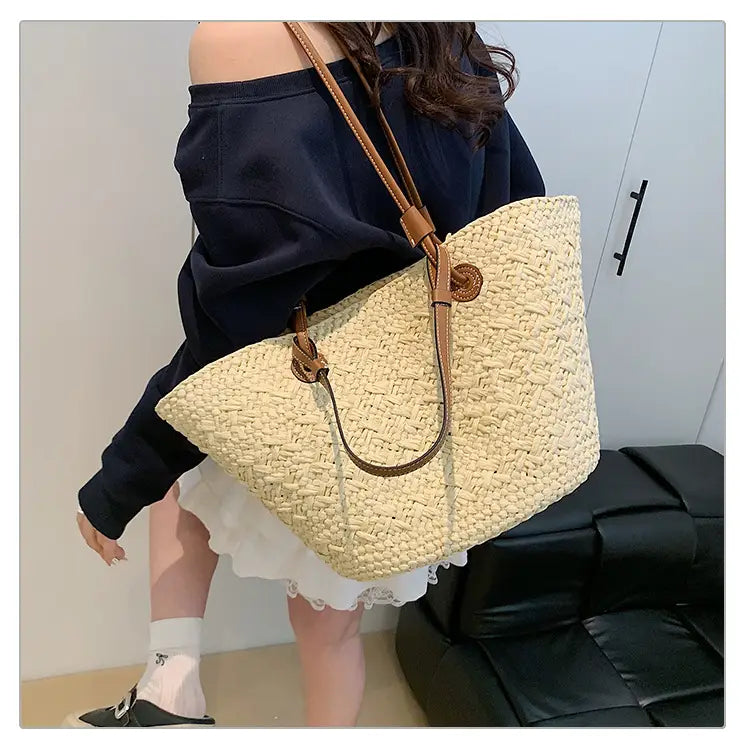 Straw woven bag for women large capacity single shoulder tote bag