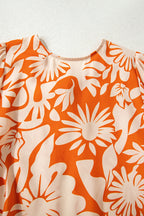 Orange Floral Print Knotted Backless Long Sleeve Blouse
