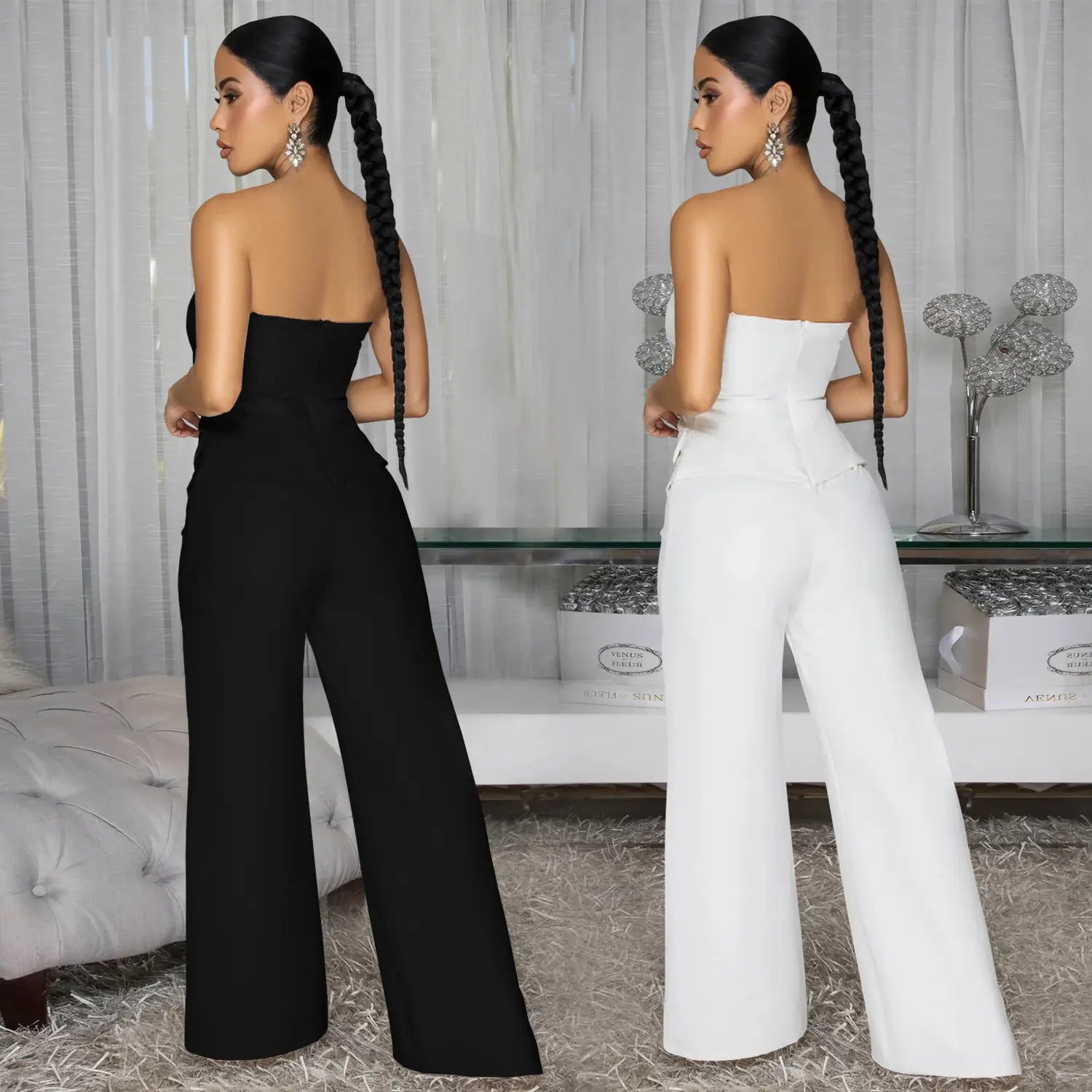 Fashion women’s sexy strapless backless casual wide-leg jumpsuit