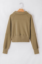 Phalaenopsis Zip Up Stand Collar Ribbed Thumbhole Sleeve Sweatshirt