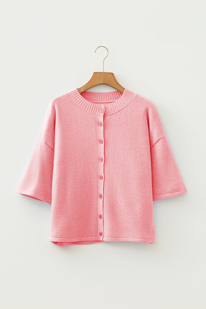 Lavendula 3/4 Sleeve Boxy Knit Button Down Sweater Cardigan