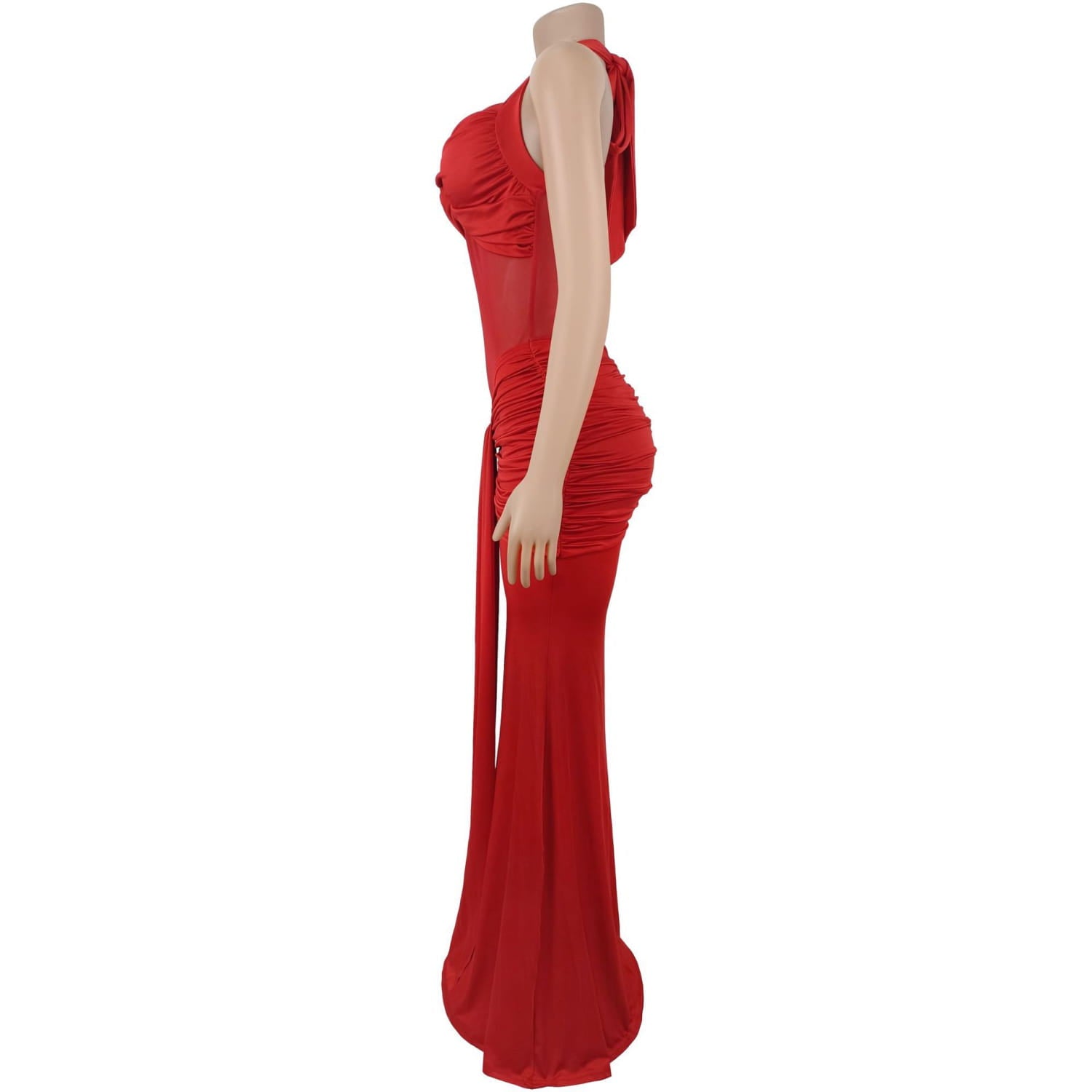 Fashion women’s sexy sheer mesh halter tie-back dress