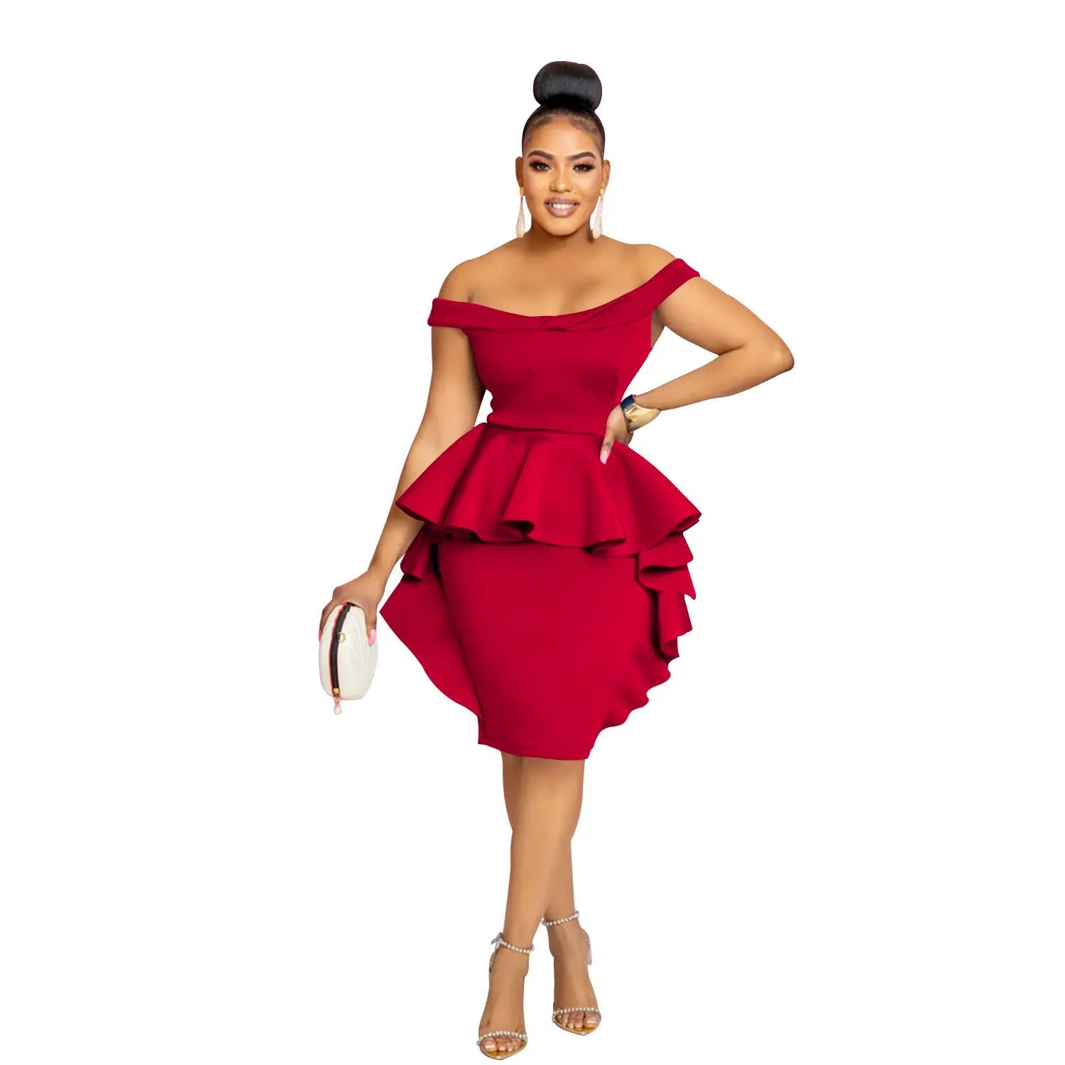 Fashion women’s solid color sleeveless ruffle hem mini dress