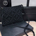 Boho Chic Handwoven Geometric Tassel Beach Tote Bag