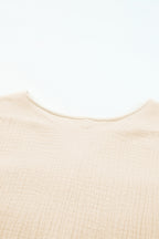 Black Frayed Batwing Sleeve Textured Cotton Blouse