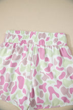 Multicolour Camouflage Print Shirred High Waist Athleisure Shorts