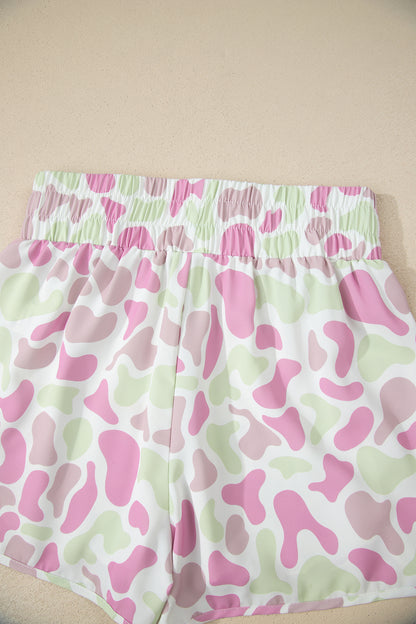 Multicolour Camouflage Print Shirred High Waist Athleisure Shorts