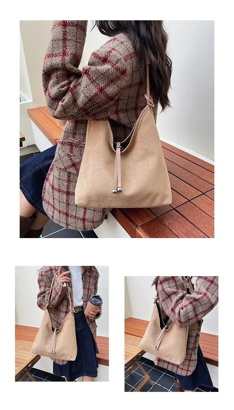 Matte retro women’s large capacity shoulder bag casual everyday tote with premium texture