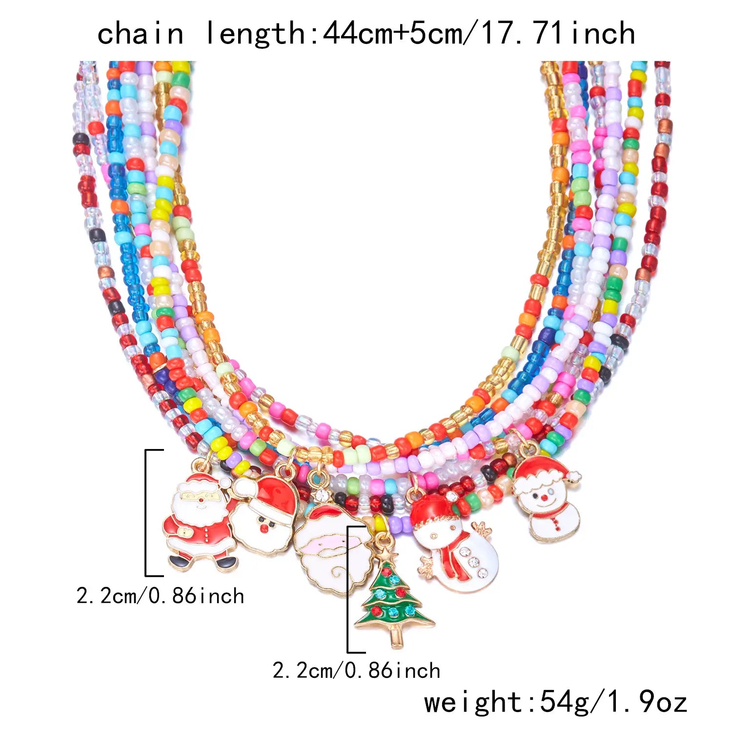 Christmas cartoon santa bell snowman snowflake pendant colorful seed bead necklace for women