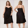 Plus Size Satin Nightdress for Women Summer One-Piece Plunge Neck Strap Loose Loungewear Sleepwear